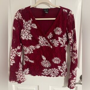 NWOT INC International Concepts Burgundy and White Floral Lace Blouse
